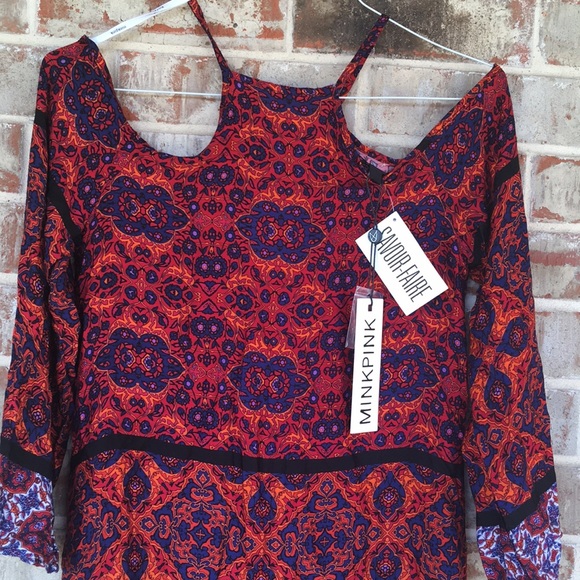 MINKPINK Sun Dancer Cold Shoulder Hi Neck Dress S - Picture 4 of 8